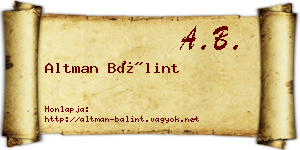 Altman Bálint névjegykártya